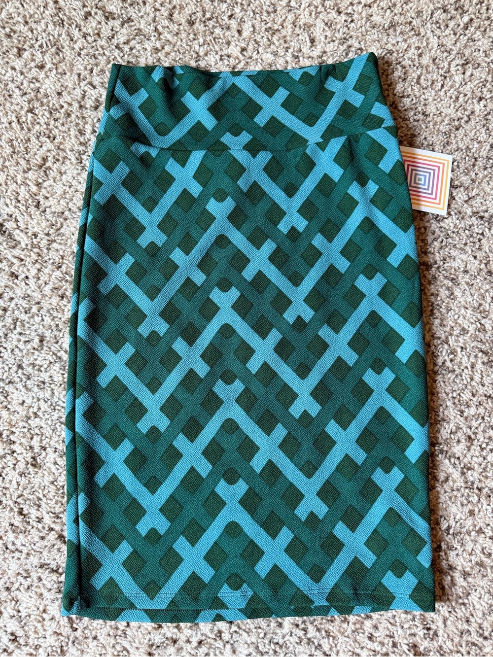 LuLaRoe Cassie - Teal & Dark Green Geometric Pencil Skirt